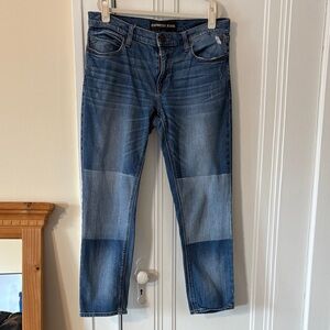 Express Jeans Women’s Blue Patch Boyfrind Slim Straight Jeans